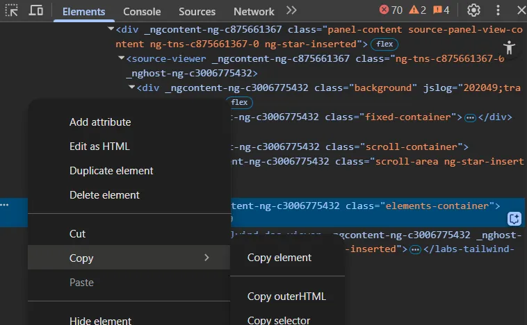 elements container div block where all the text resides