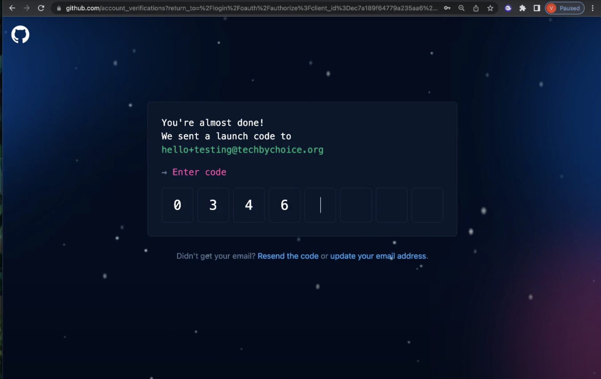Image of Github screen that ask for passcode