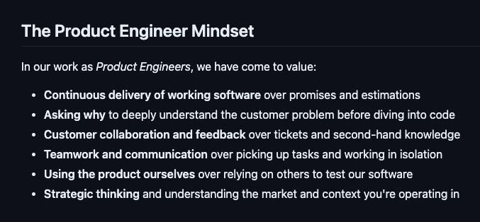 Product Engineer Mindset