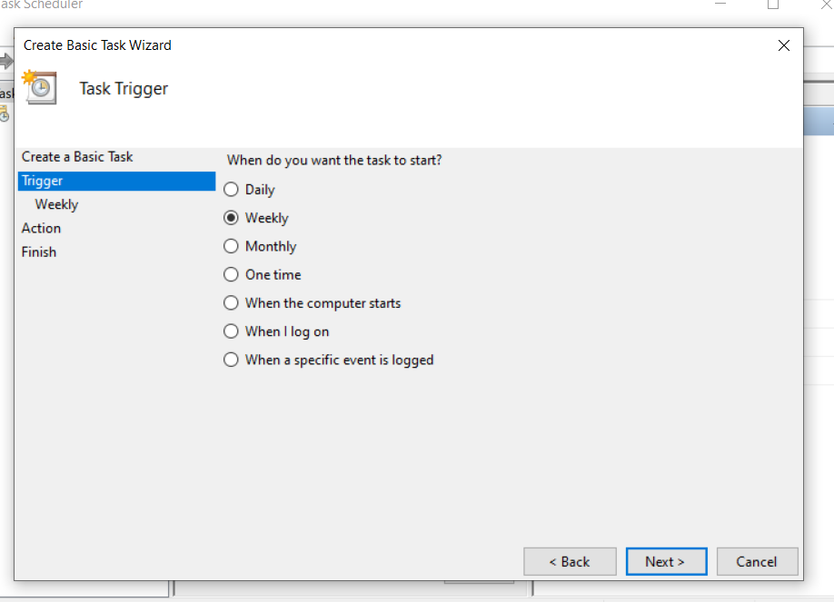Task Trigger — Automate Python Script to organize downloads folder
