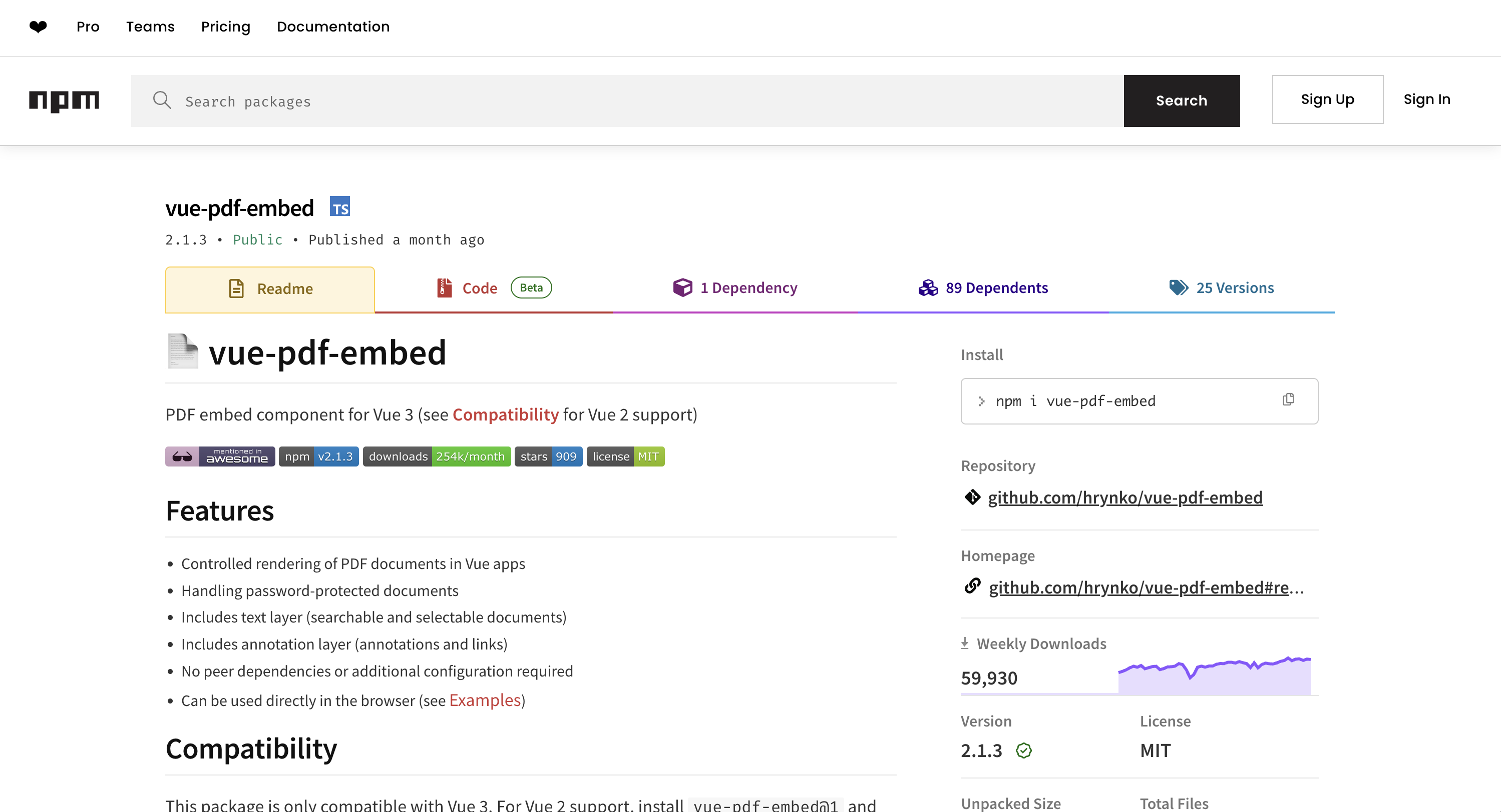 Screenshot of vue-pdf-embed