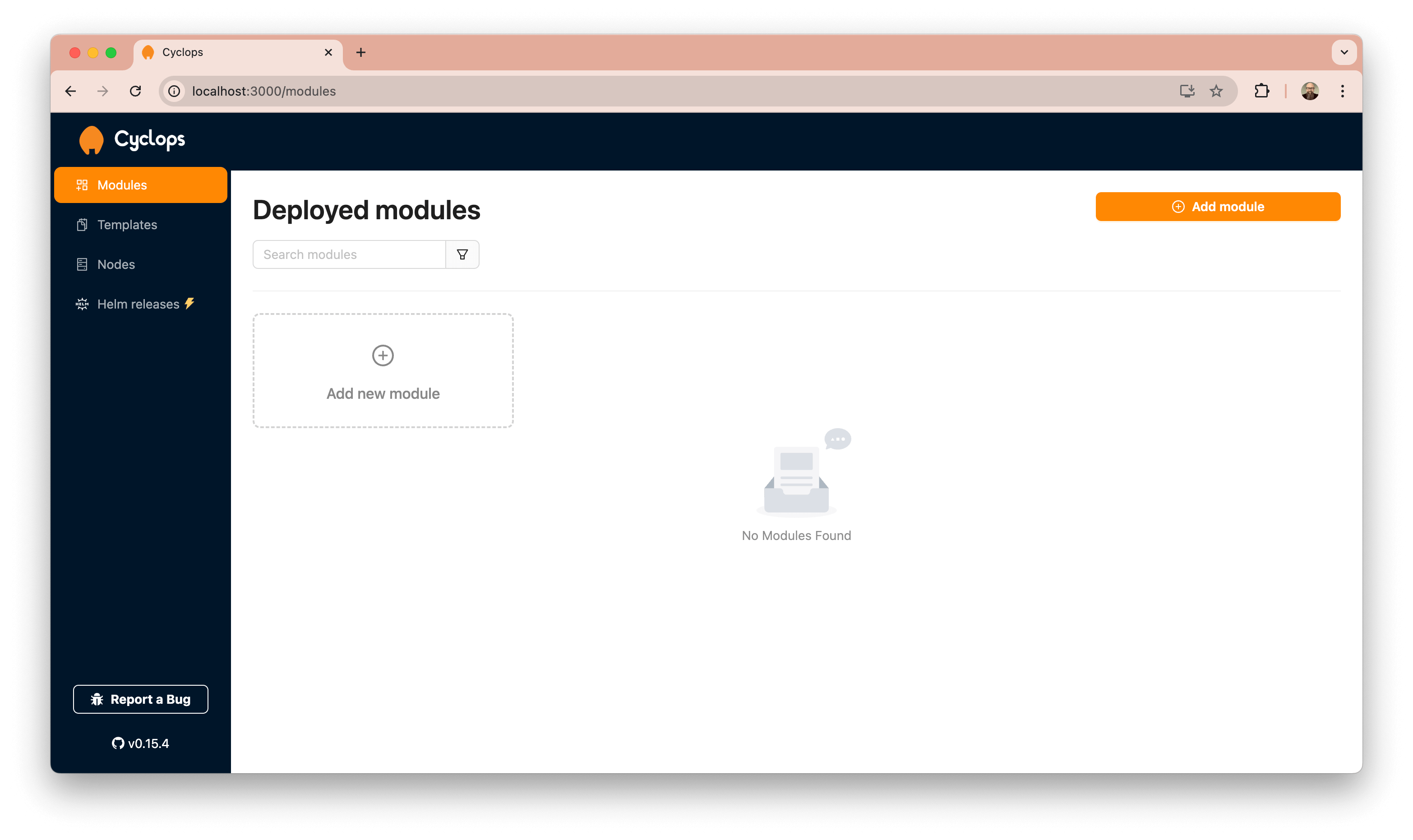 the add module screen