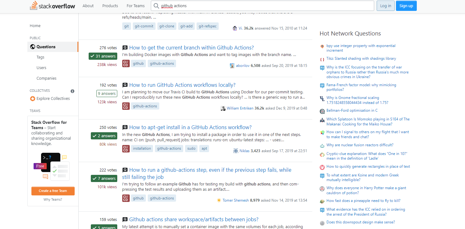 GitHub Actions Page on SO