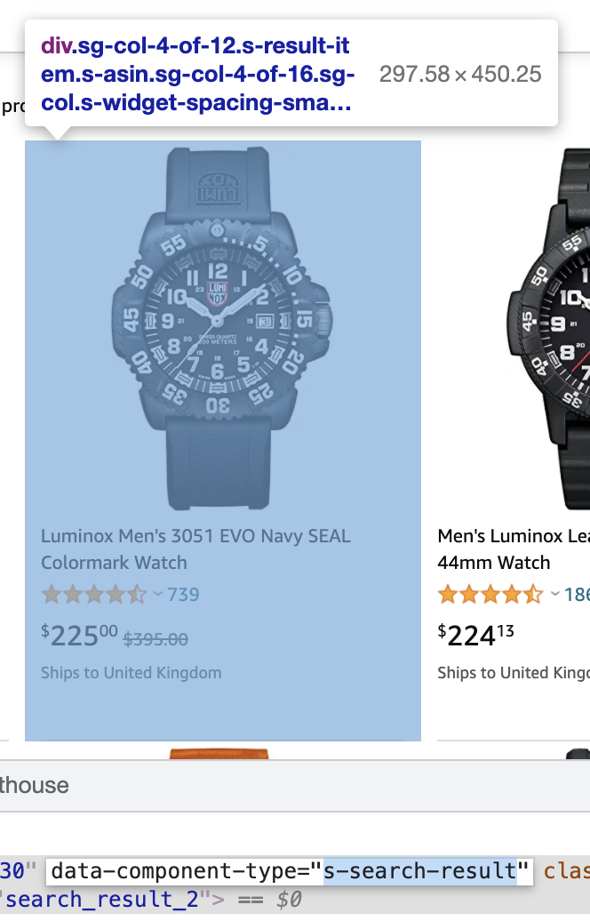 Amazon search result