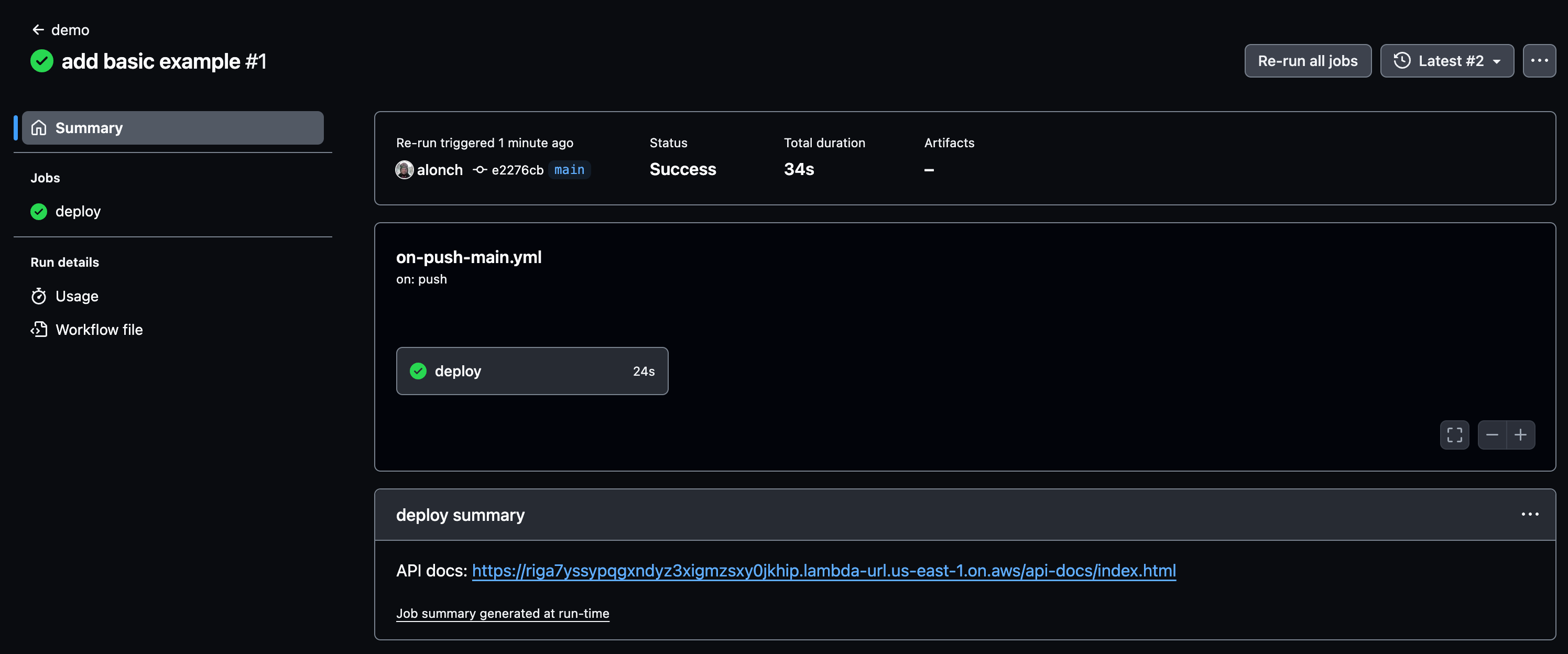 Screenshot of Github Actions Tab