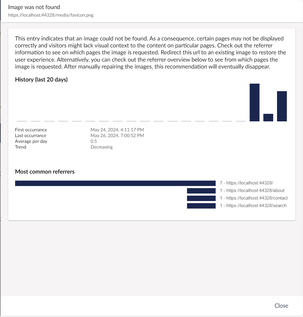 A screenshot of the analysis view of one recommendation