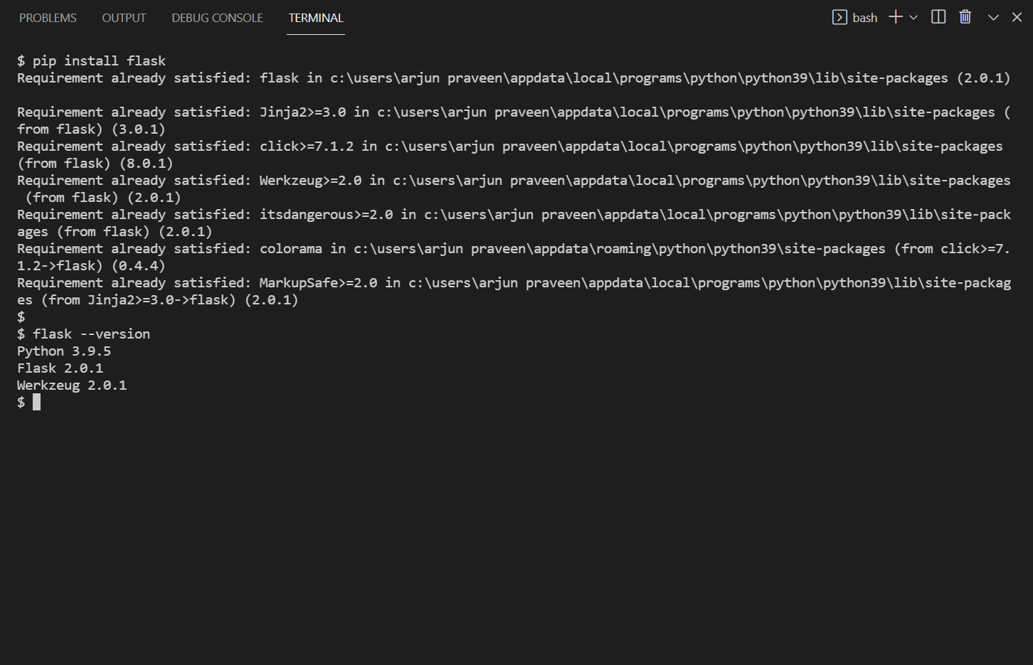 Installation of Flask