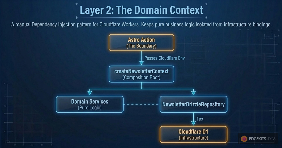 DomainContext pattern: manual dependency injection in Astro Actions