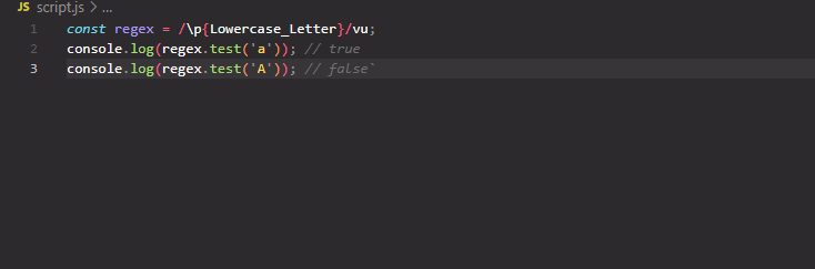 A code example of the RegExp operation