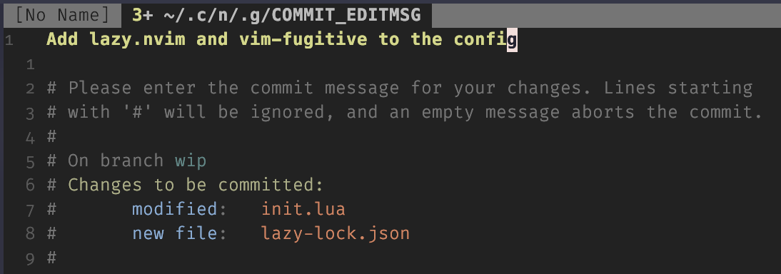 Screenshot showing the commit message being written for a new git commit