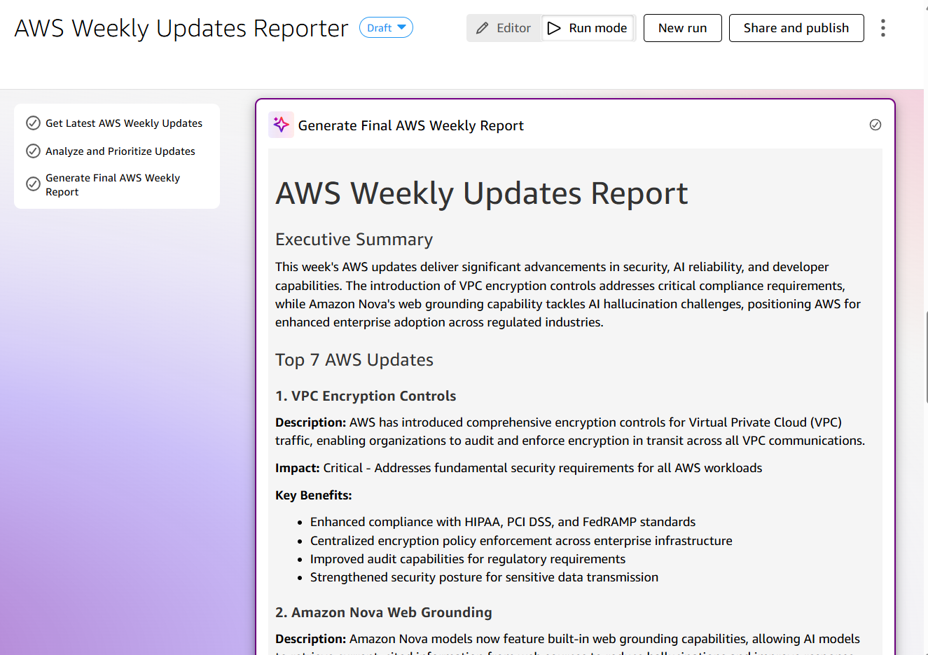 Weekly update output