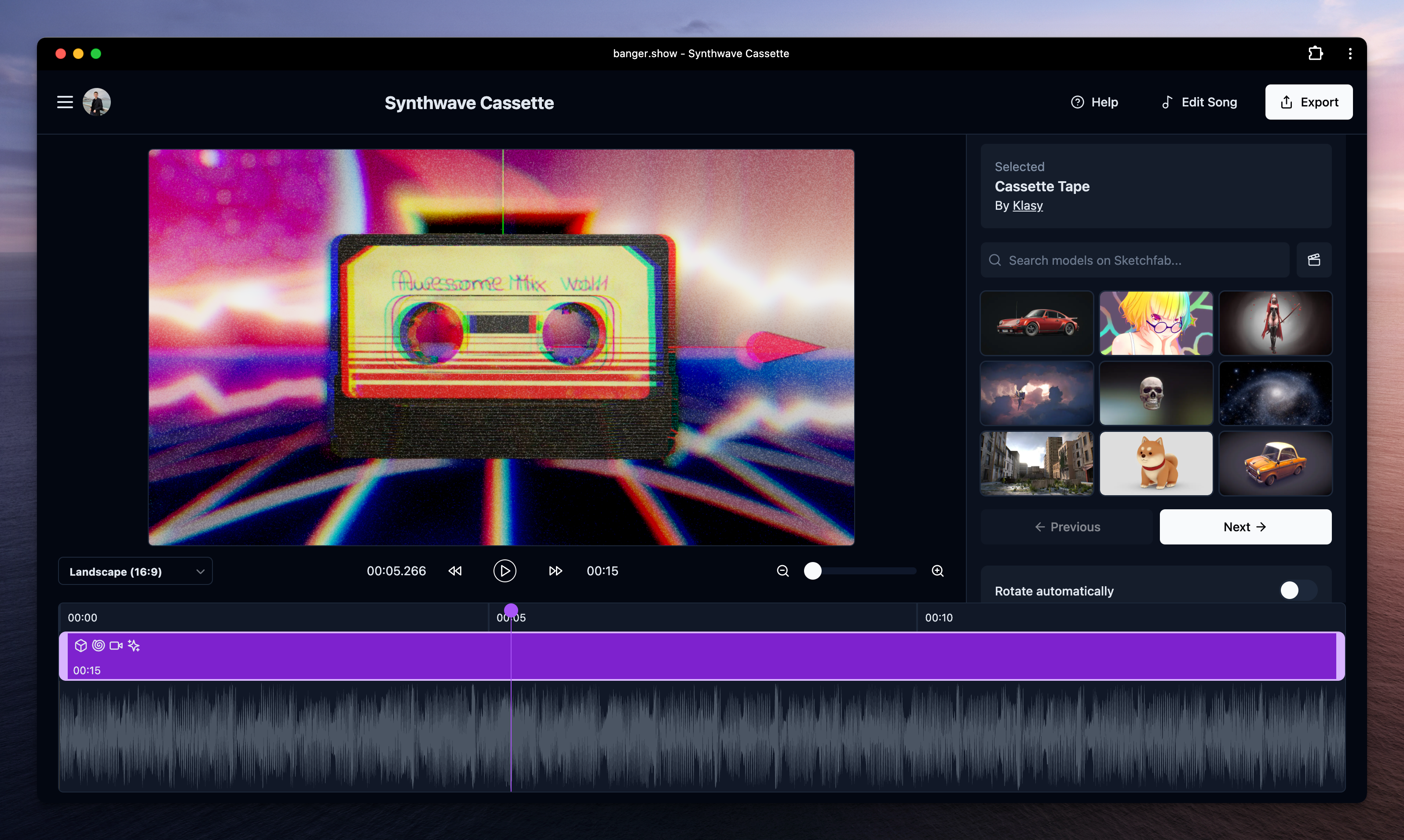 banger.show cassette tape animation screenshot
