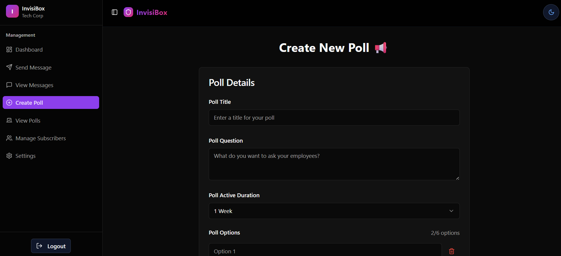 Create poll page