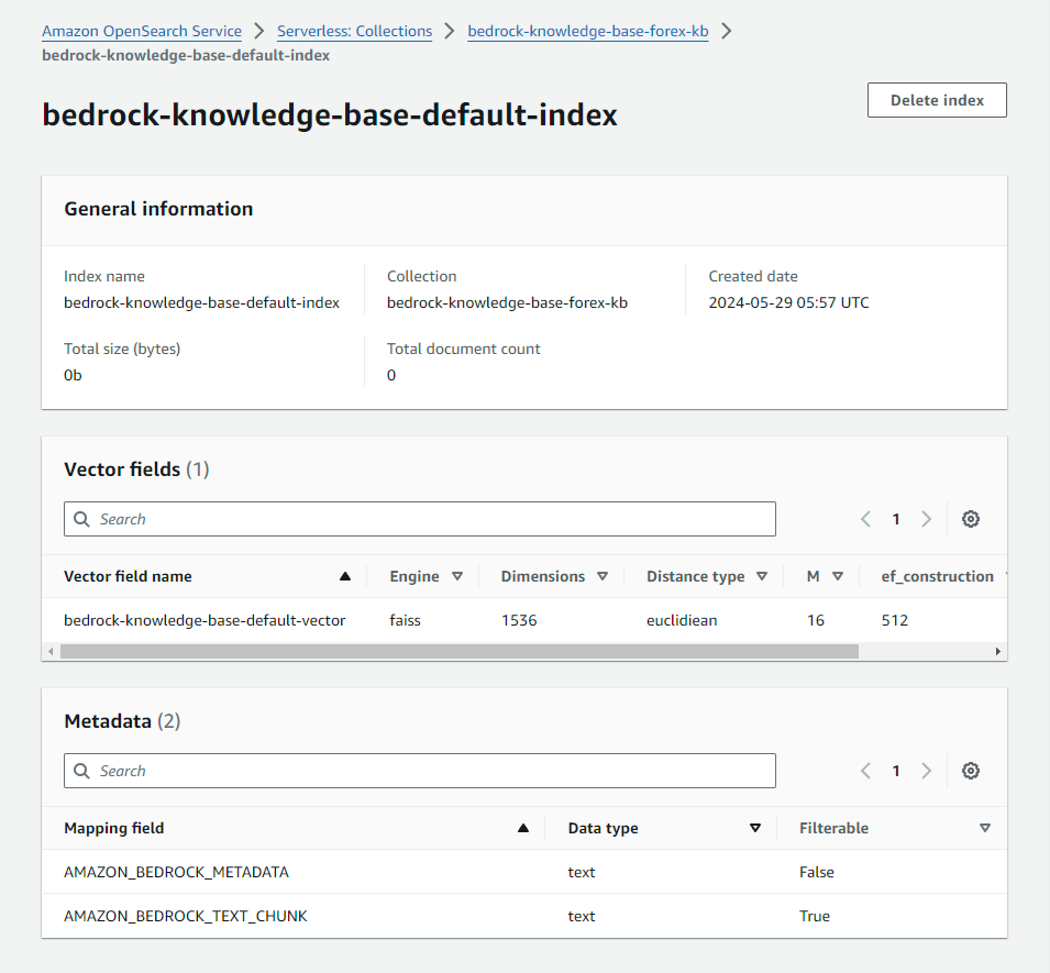 The OpenSearch Serverless index details