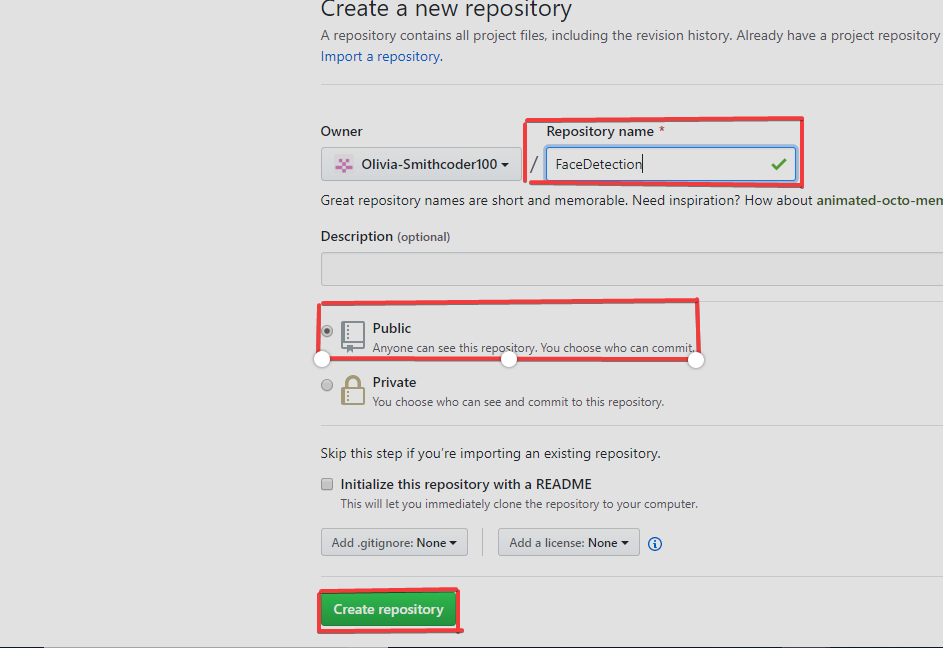 Create repository screenshot
