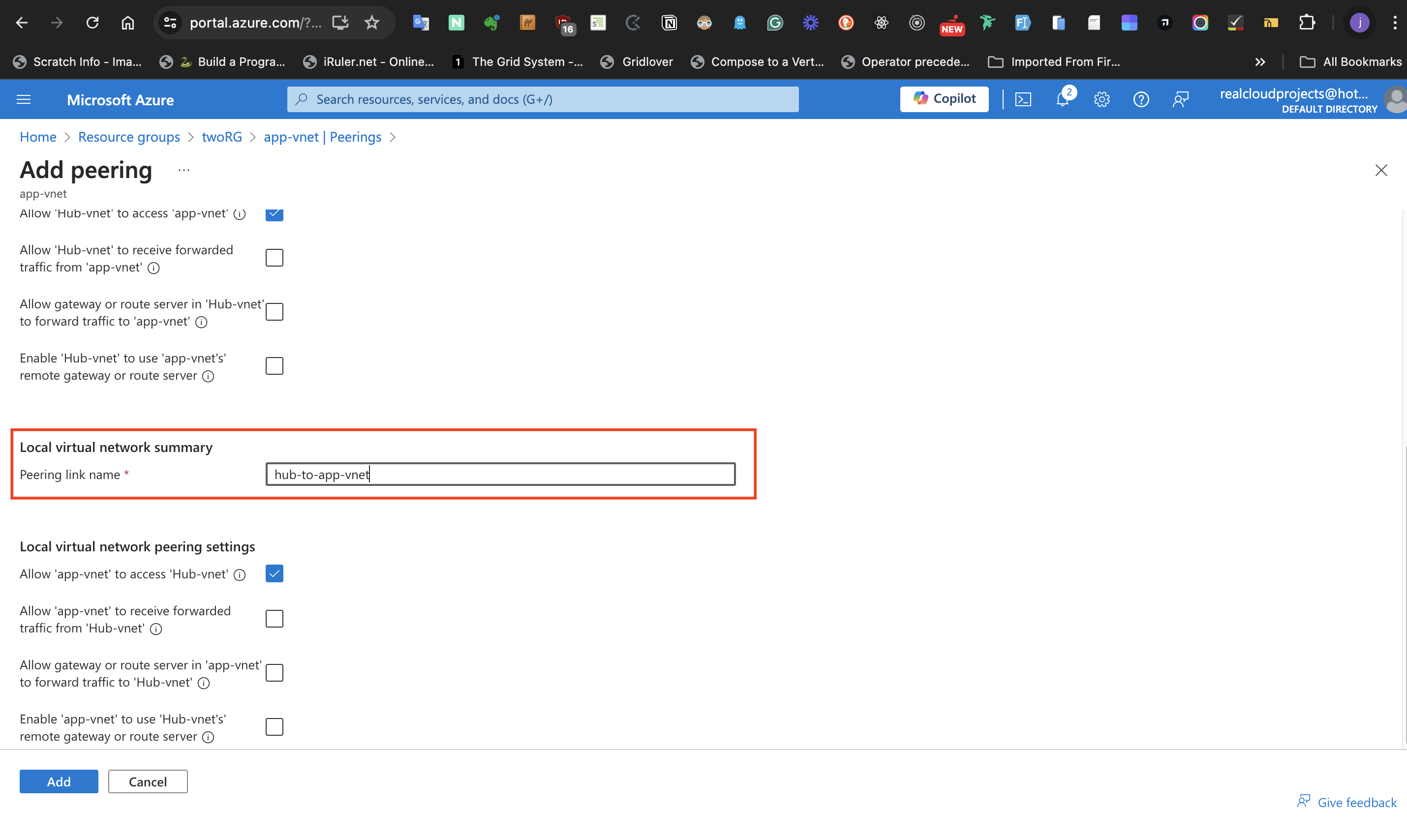 hub-to-app-vnet Peering link name