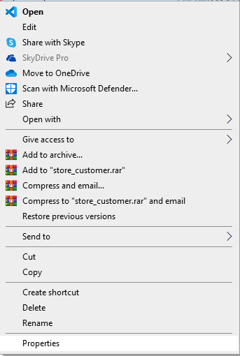 Right click on sql file