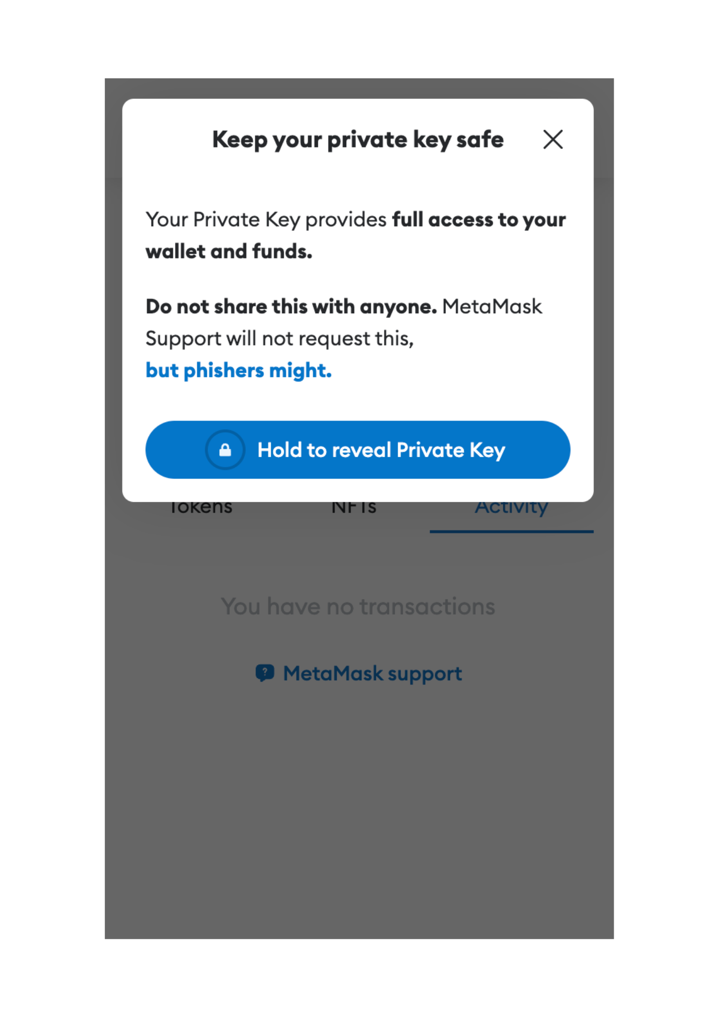 Hold to reveal private key