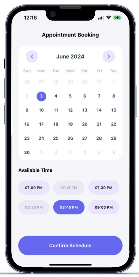celular iphone mostrando um app no expo go com um calendário