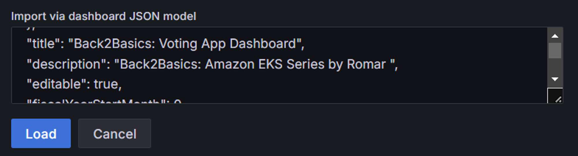 Grafana: Import Voting App Dashboard