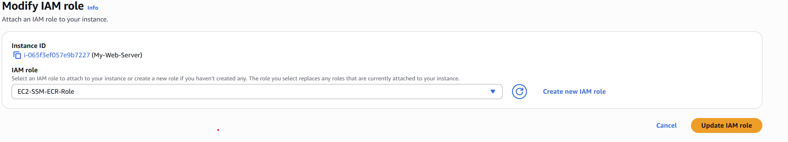 Update IAM role confirmation screen