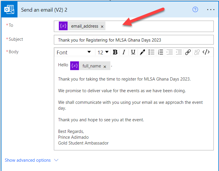 compose your email in the outlook connecto
