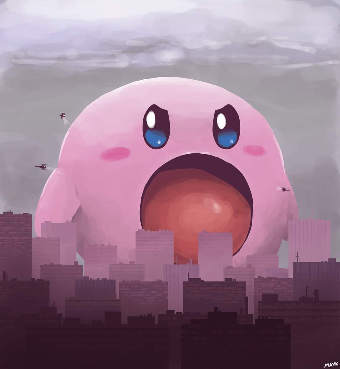 Huge Kirby destroying a city