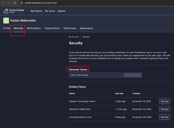 SonarQube cloud security tab