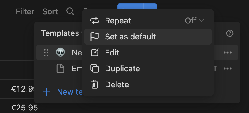 Setting our template as default