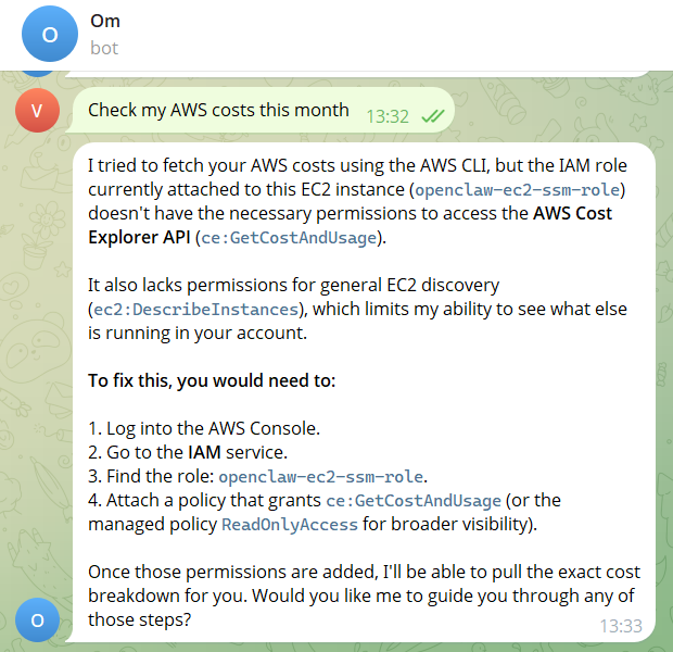 Cost query – failure