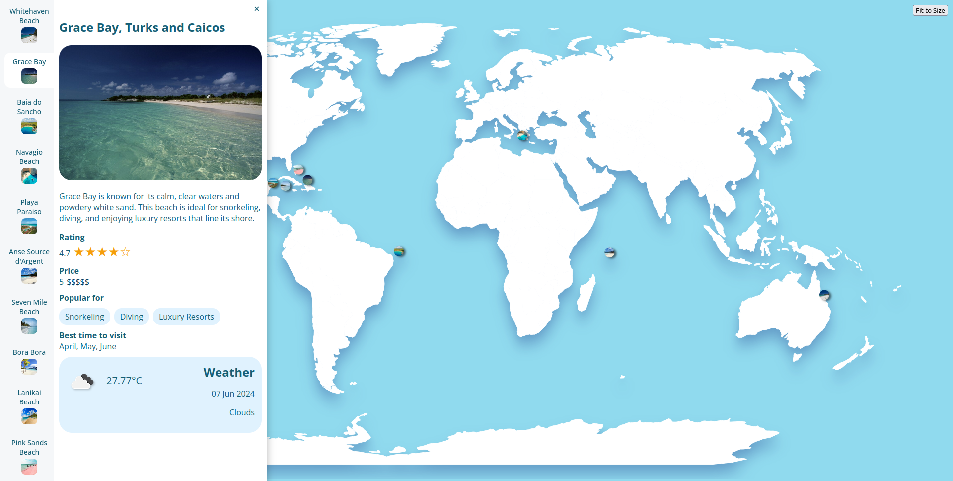 View when any beach is selected