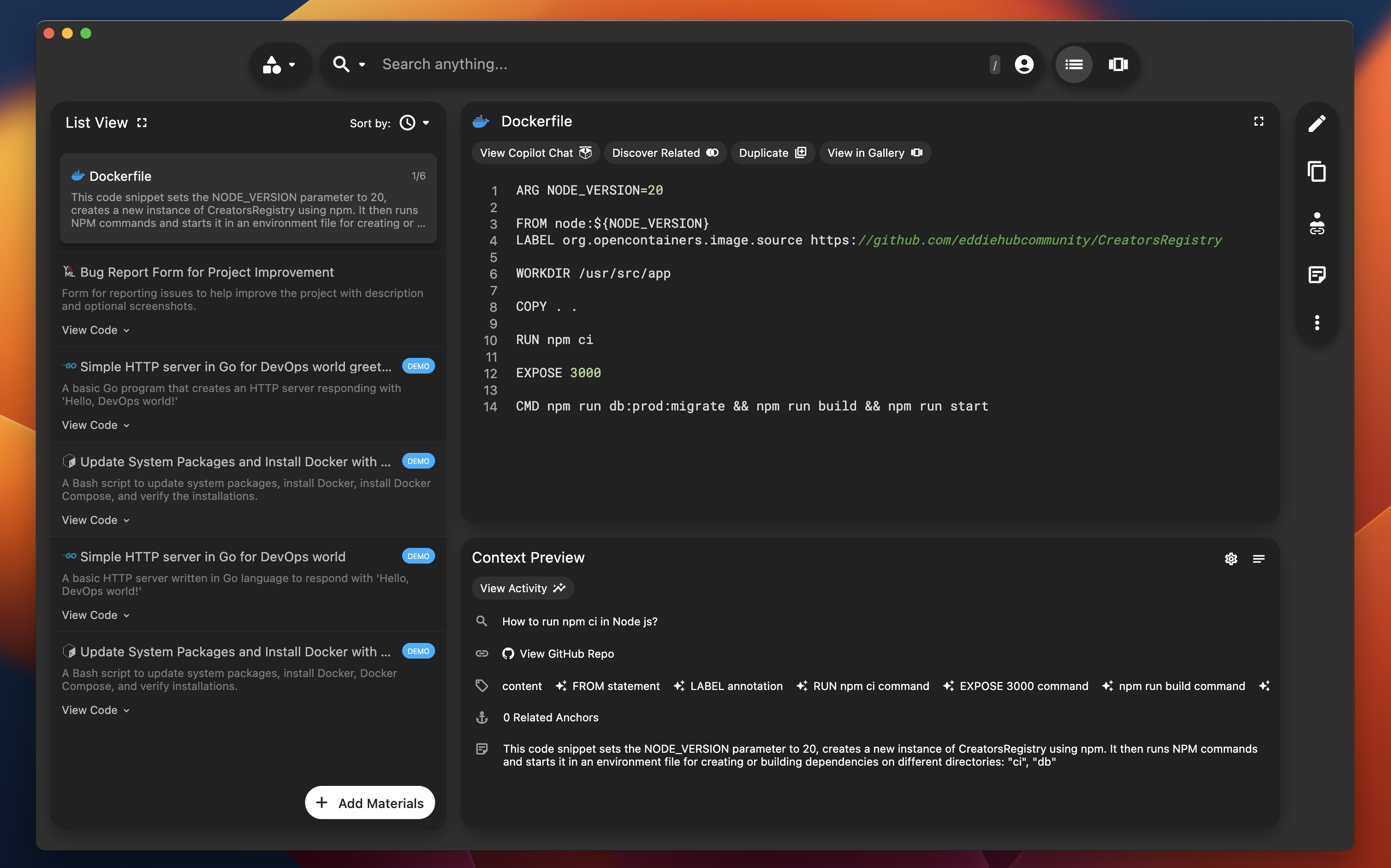 saved materials feature