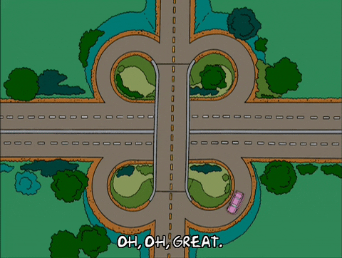 Gif showing a car at a crossroads