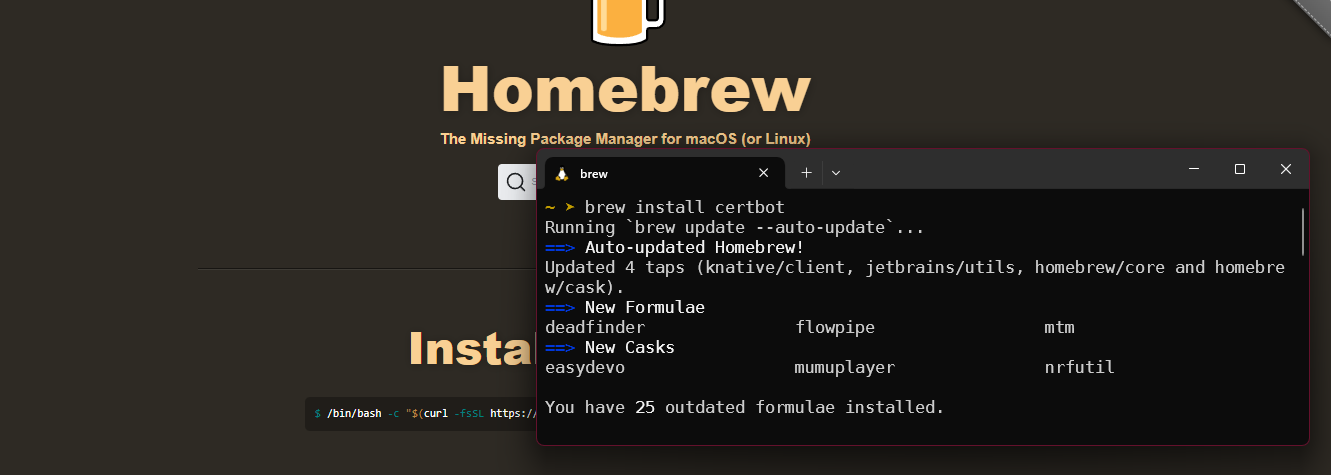 Screenshot of installing certbot with apt in Ubuntu