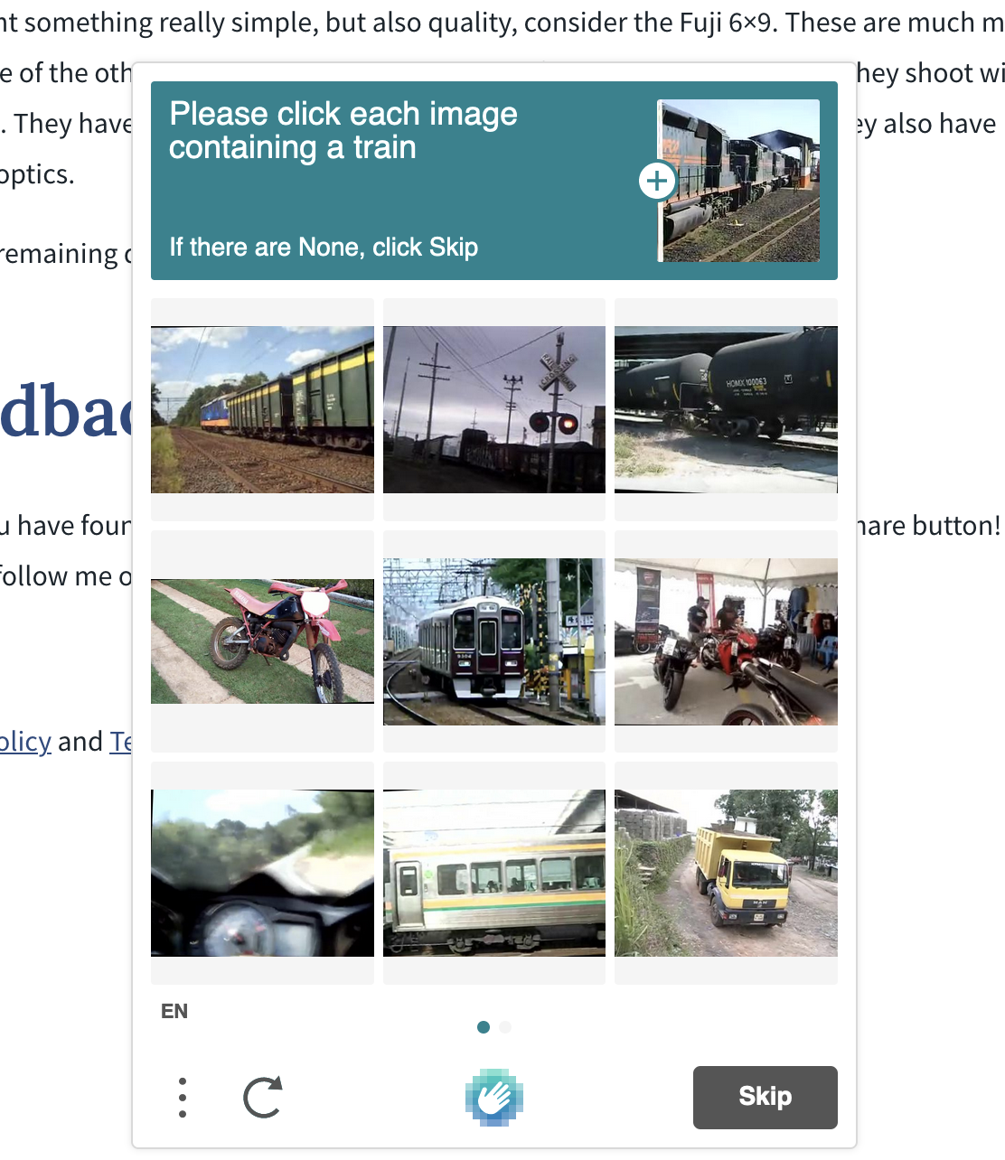 Using Rust Cloudflare Workers: Test client - h captcha where user must identify pictures with a train. 9 images are shown