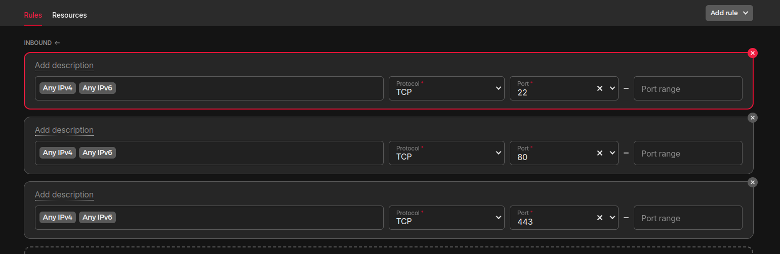 Hetzner firewall configuration