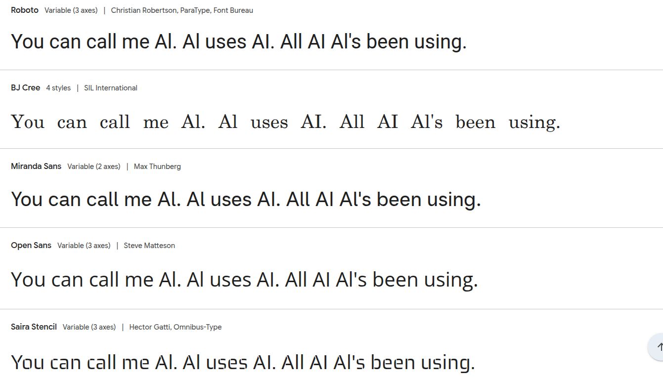font preview text: You can call me Al. Al uses AI. All AI Al's been using.