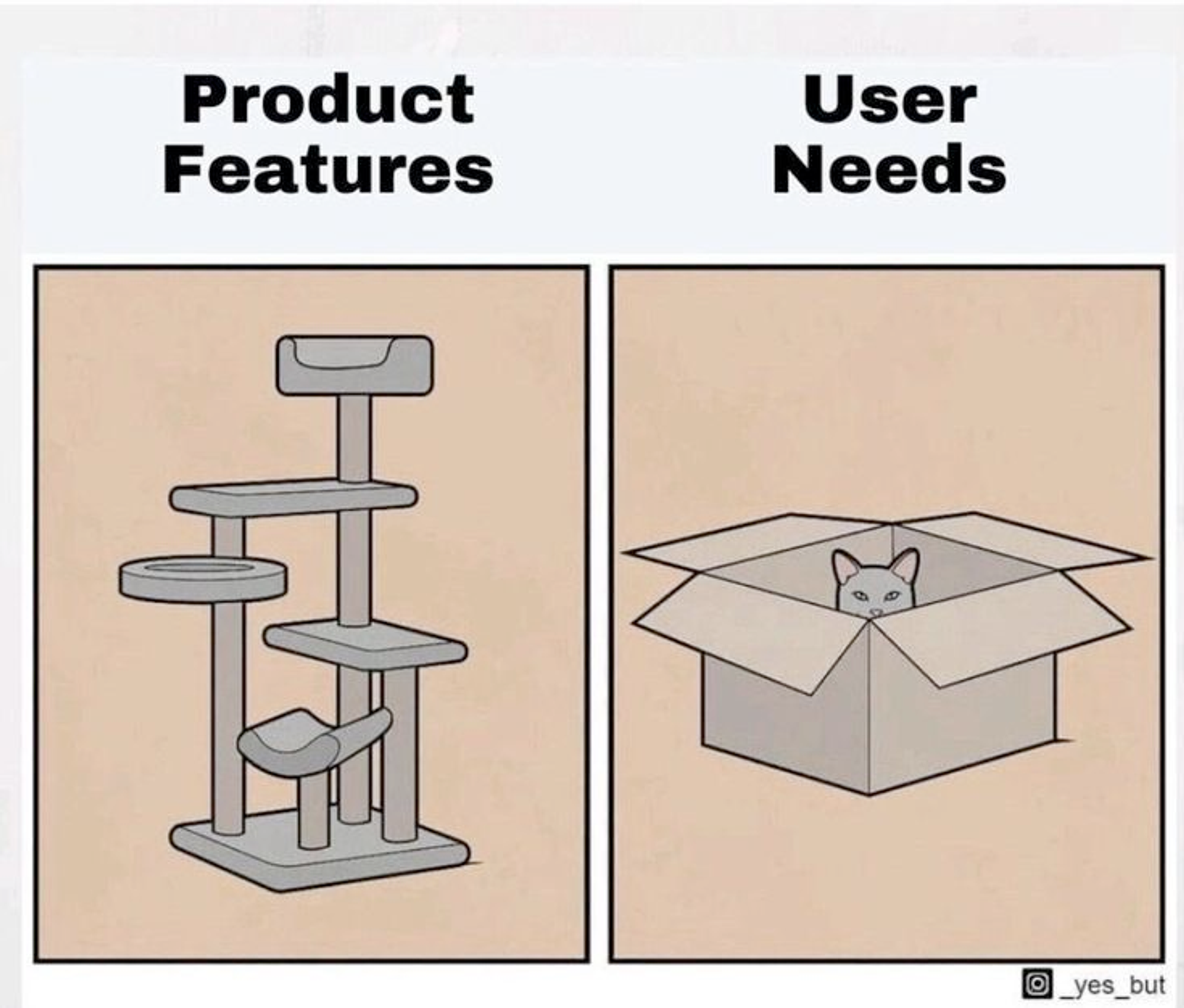 cat scratcher vs box simulating user UI vs user needs