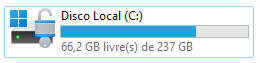 HD principal está com 66.2GB de espaço livre. O tamanho ocupado reduziu em 63.95GB