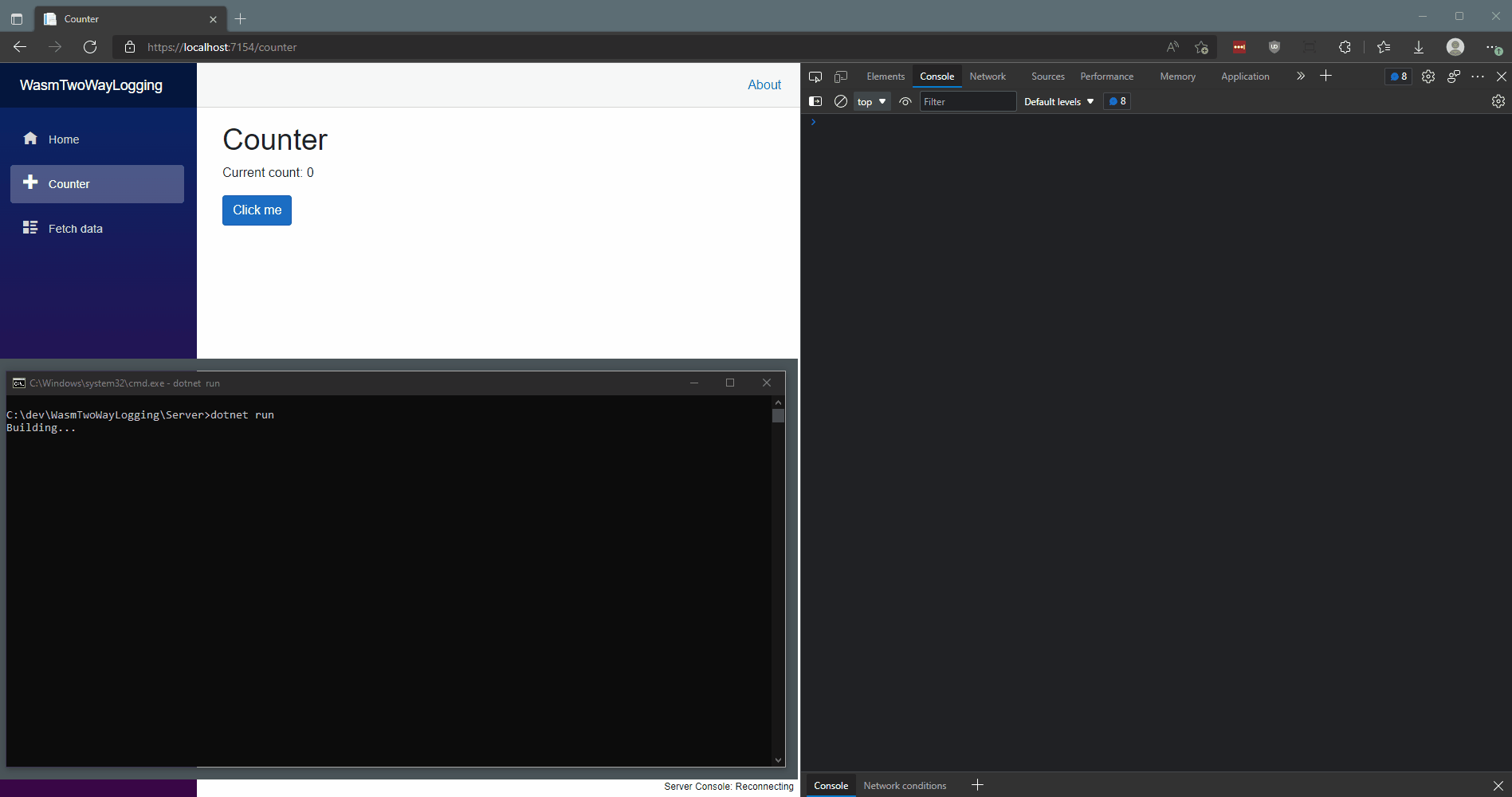 Unified client and server logs on the server and in the browsers console