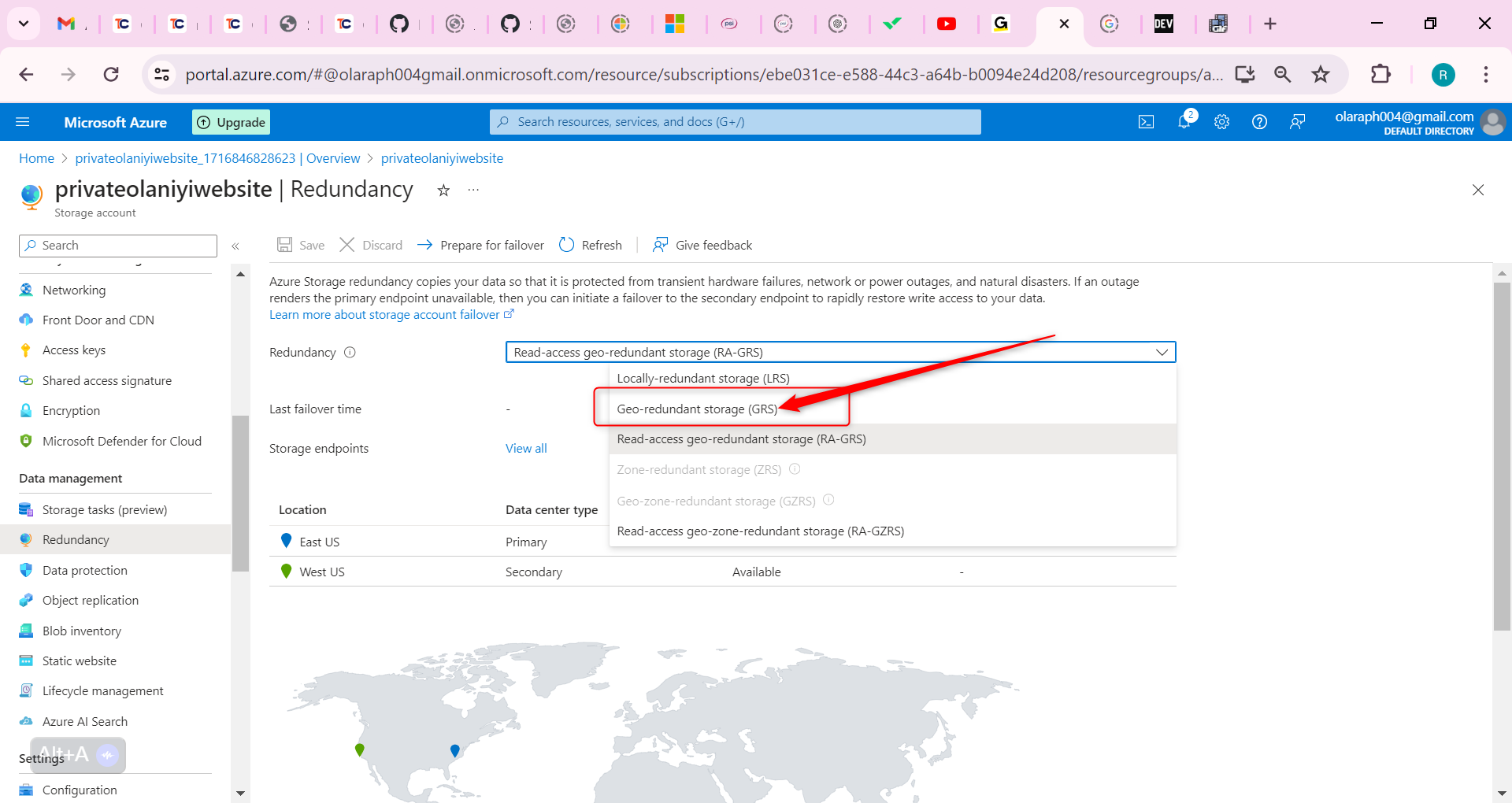 Geo-redundant storage (GRS)