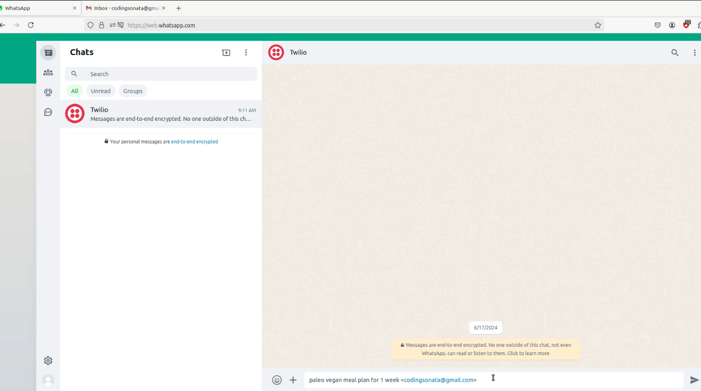 Send meal plan request to chatbot
