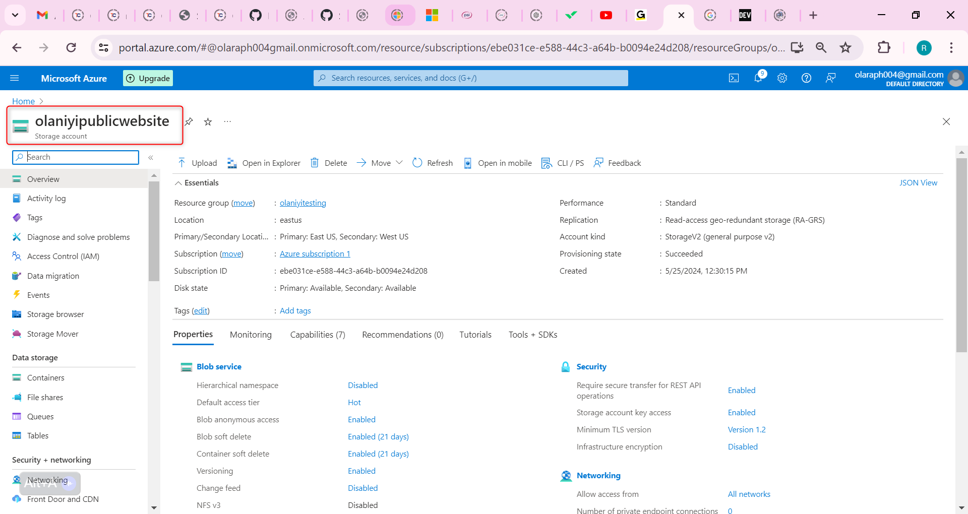 publicwebsite storage account