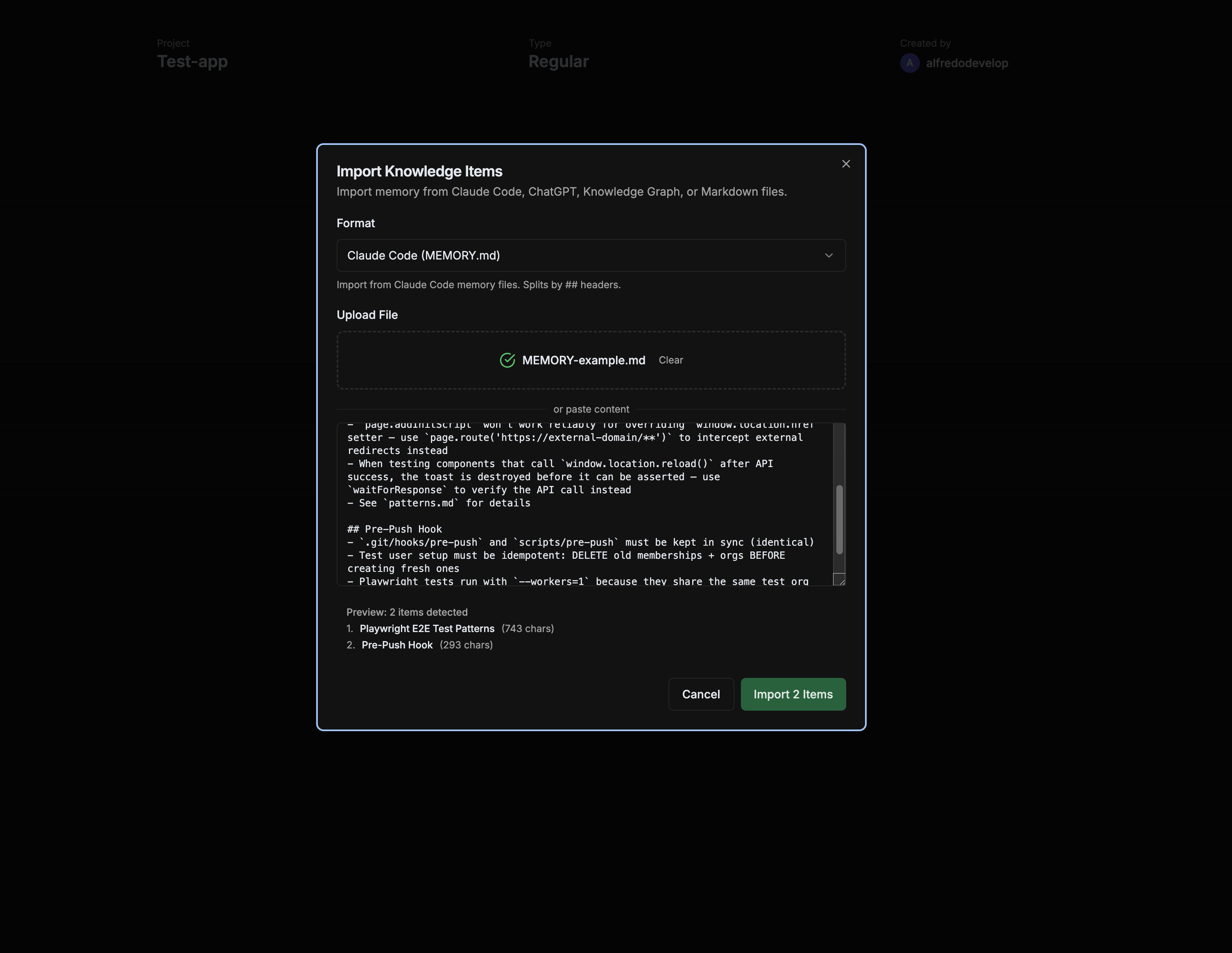 Import UI screenshot
