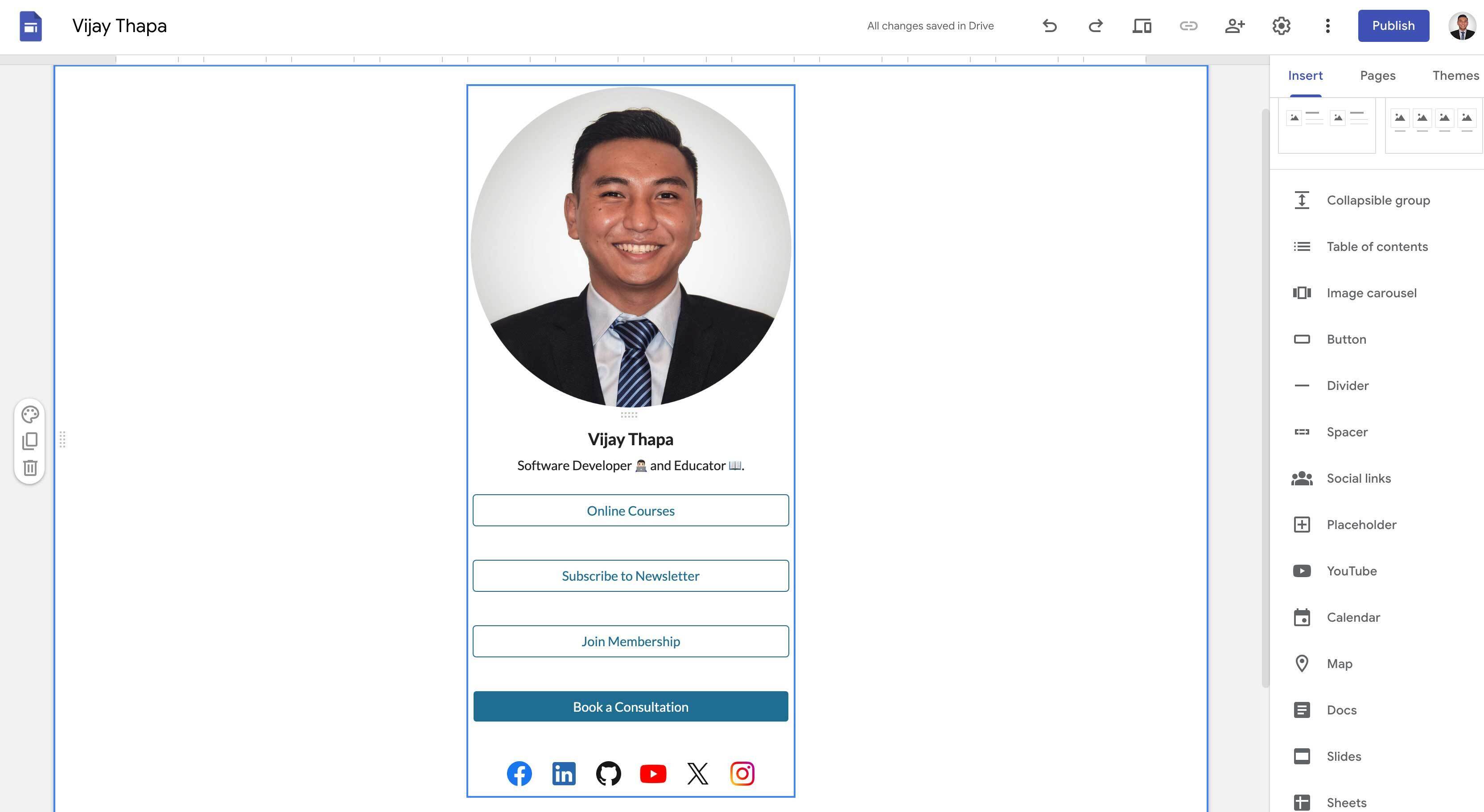 Final Link-in-Bio page design after adding the main image