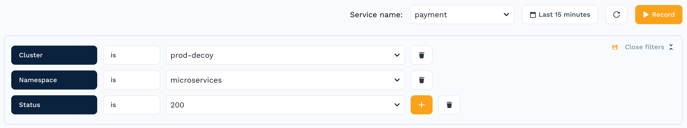 API traffic filtering