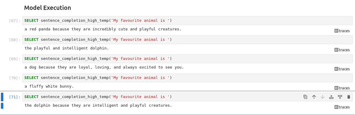 Model Output with temperature set to 1