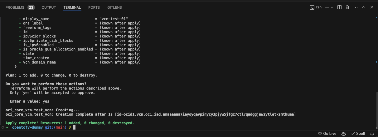 Terraform successful application