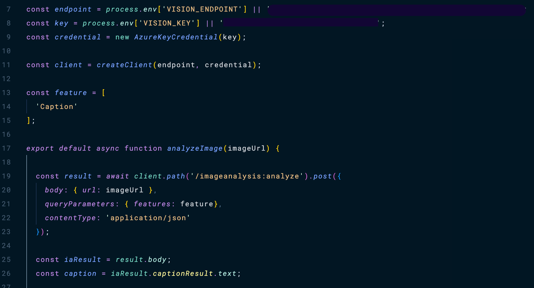 image analysis code using azure computer vision
