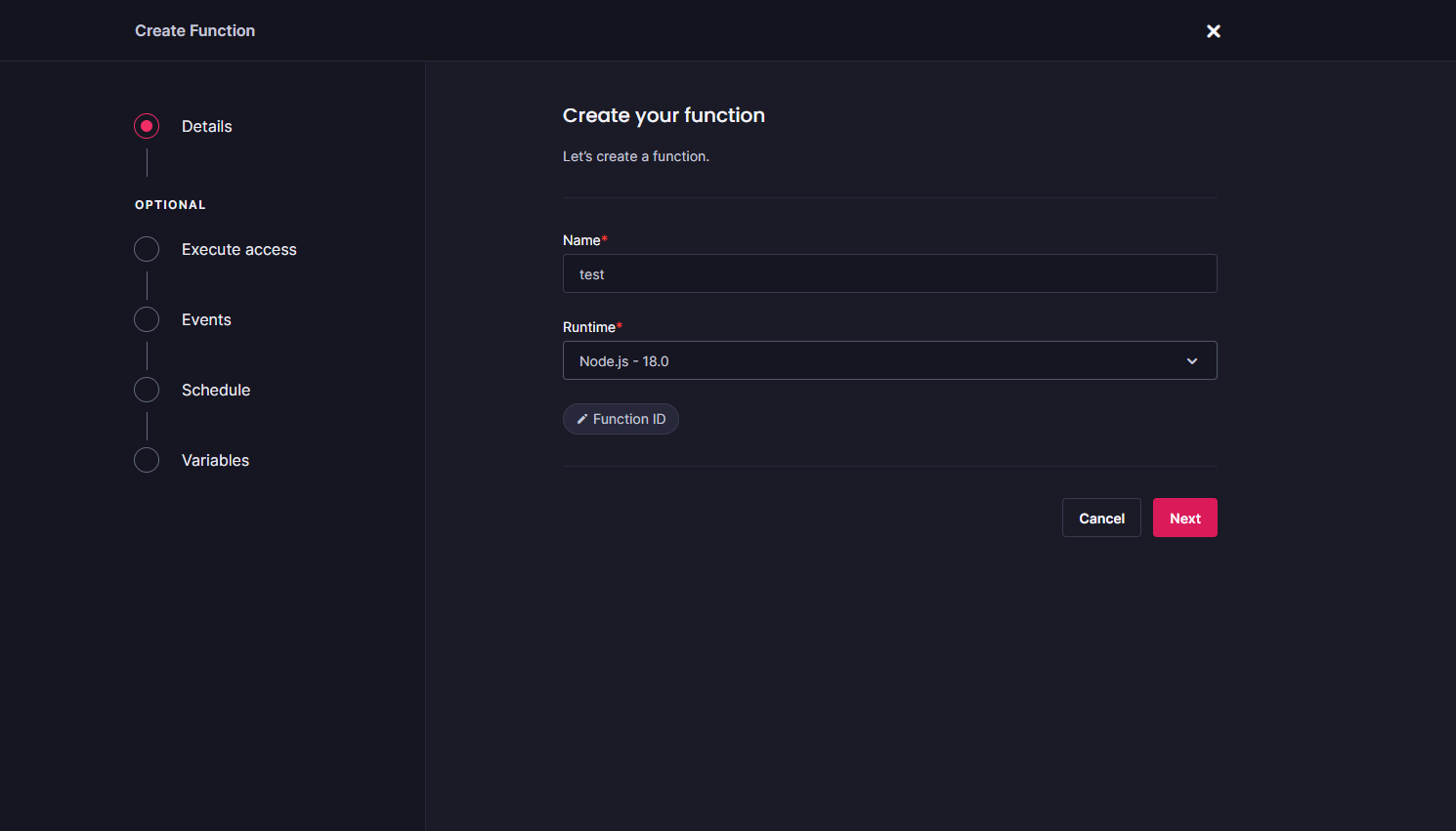 'Create function appwrite cloud'